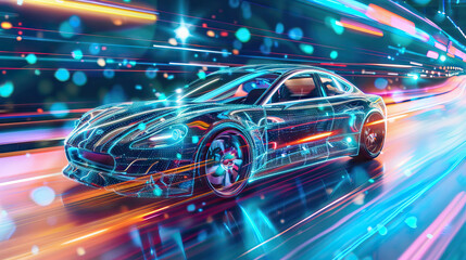 Automotive Industry Outlook: Graph depicting electric vehicle sales, autonomous driving technology, and car-sharing services. Automotive industry analysis concept