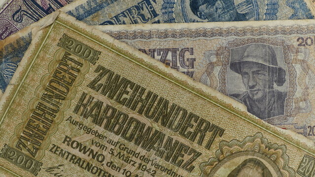 Third reich nazi banknotes 1942 WW2 in occupied Ukraine.Old German money . 