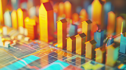 Real Estate Market Overview: Visualization of housing market trends, property sales data, and rental market analysis. Real estate industry analysis concept.