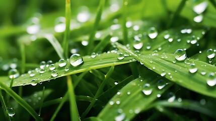 Naklejka premium water drops on green leaf