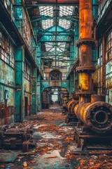 Fotobehang Old abandoned factory with pipes and large tanks. © valentyn640