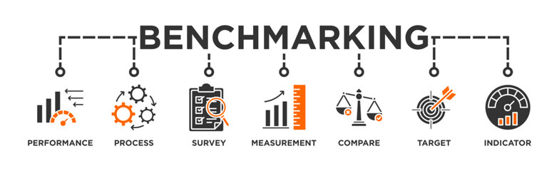 Benchmarking banner web icon illustration concept for the idea of business development and improvement with an icon of performance, process, survey, measurement, compare, target, and indicator