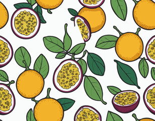 Bright vector illustration of fresh passion fruit isolated on white