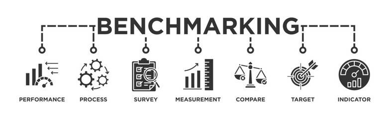 Benchmarking banner web icon illustration concept for the idea of business development and improvement with an icon of performance, process, survey, measurement, compare, target, and indicator