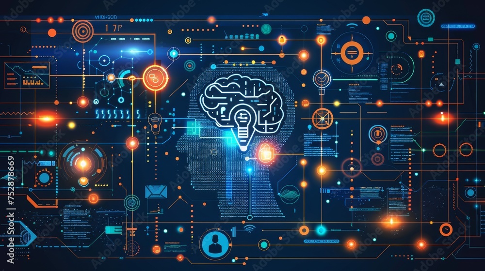 Poster artificial intelligence brain circuit board concept