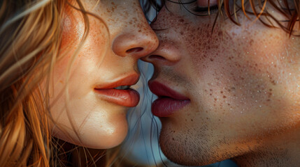 Close-up of a young couple about to kiss