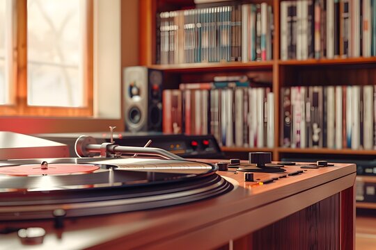 Hip Hop Turntable with Vinyl Records, This image showcases a unique and nostalgic turntable setup, perfect for music, lifestyle, and culture themed