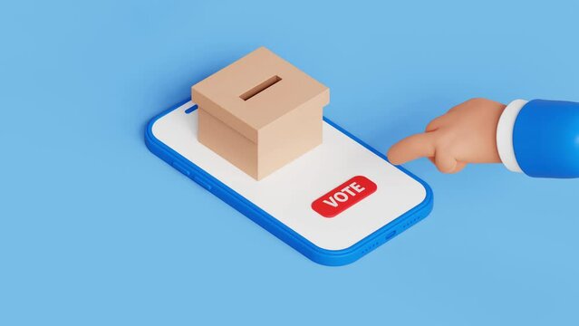 Modern electronic voting system for election. Voting online, e-voting or elections concept. 3D voting box on a smartphone. 4k 3d loop animation