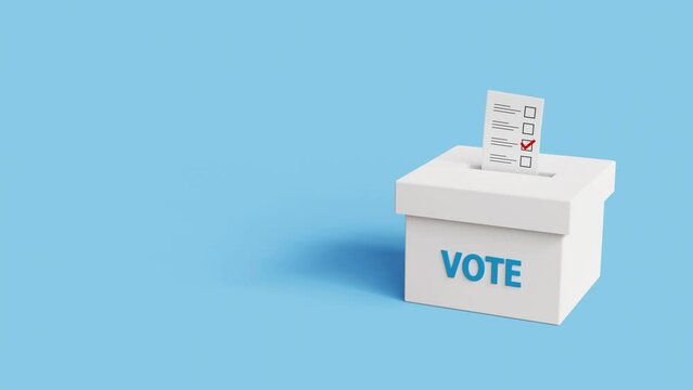 Vote into a ballot box during elections. Casting a vote in ballot box. Putting paper in ballot box. Voting or elections concept. 4k 3d loop animation