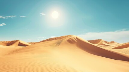 Fototapeta na wymiar Desert sandy landscape. Camel, gorge, excavations, oasis, heat, mirage, thirst, cactus, caravan, Bedouin, water, dune, sun, drought, tumbleweed. Generated by AI