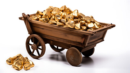 mining cart filled with gold nuggets illustrating
