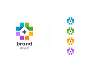 Creative colorful medicine house clinic logo