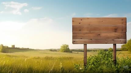 Wooden road sign isolated on village path with white clouds and mountain direction concept