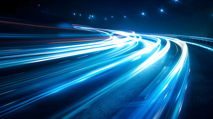 light trails on the street at night. long exposure multicolored