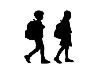 Children going to school icon vector. Children walking time to go to school silhouette isolated on white background