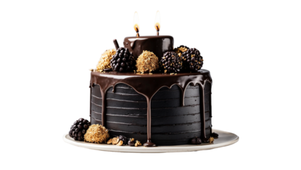 black birthday cake isolated on transparent background