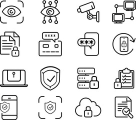 Security Cyber Safety icon , security, protection thin line icons. For website marketing design, template, Vector illustration.