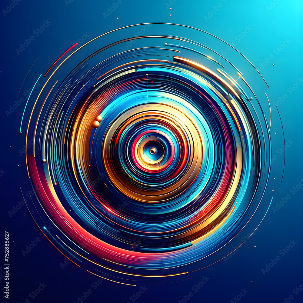 Poster abstract blue background with glowing concentric circles. vector illustration generative ai