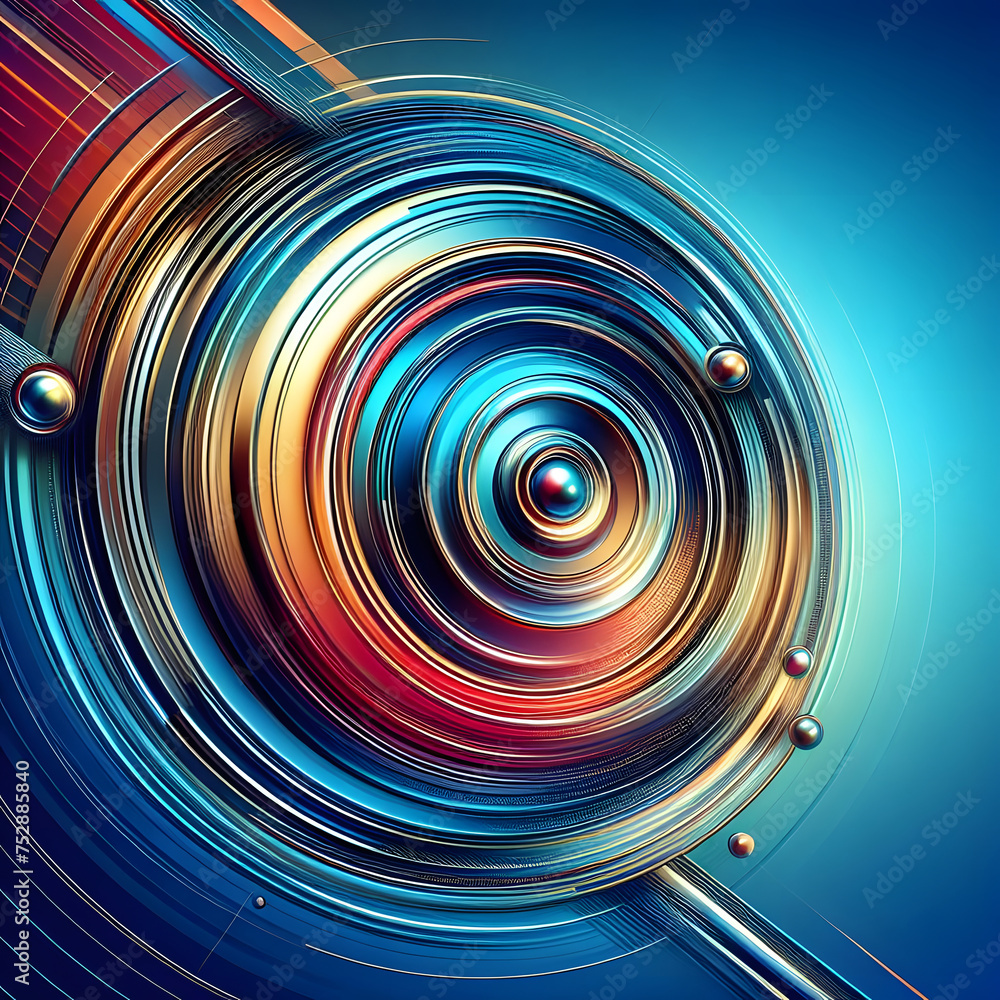 Poster abstract blue background with glowing concentric circles. vector illustration generative ai