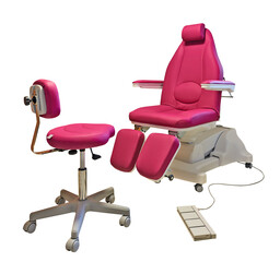 Comfortable and luxurious Pink pedicure chair isolated on white