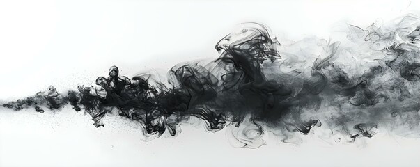 Dark smoke contrasts against bright white background creating a dramatic scene. Concept Smoke Photography, Contrast Effect, Dramatic Portraits, Bright & Dark Elements, Abstract Backgrounds