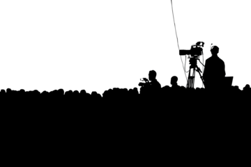 Conference production cameraman silhouette. Clipping path