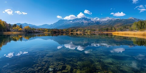 Naklejka premium Breathtaking landscape with lake in the beautiful mountains