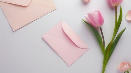 postcard layout. beautiful rose, jewelry and envelope on white background,generative ai
