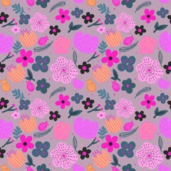 Seamless pattern flower pink set floral