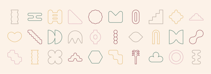 Vector basic shapes with outline. Abstract minimal elements for print and web.