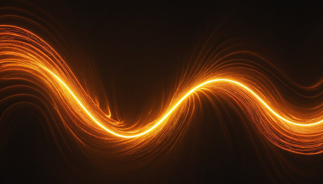 Luminous orange wave background on black background
