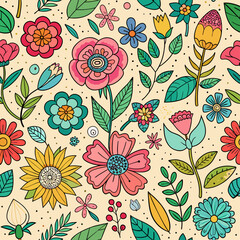 Seamless floral vintage doodle pattern, for the background and wrapper, textile. 