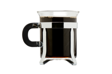 Close up of a mug in glass with dark black coffee