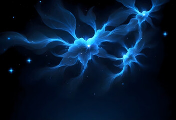 Star shaped blue glowing object, computer generated abstract background, Starry sky, digital drawing