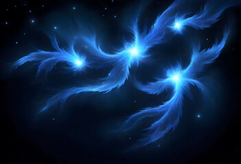 Star shaped blue glowing object, computer generated abstract background, Starry sky, digital drawing
