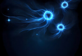 Star shaped blue glowing object, computer generated abstract background, Starry sky, digital drawing