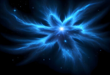 Star shaped blue glowing object, computer generated abstract background, Starry sky, digital drawing