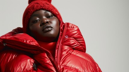Naklejka premium Plus size young woman in stylish red clothes on white background. Diversity and body positivity