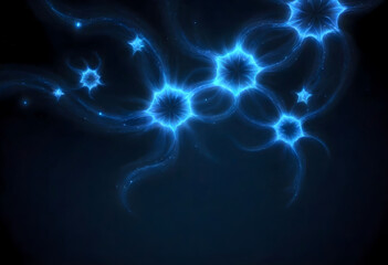 Star shaped blue glowing object, computer generated abstract background, Starry sky, digital drawing