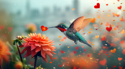 hummingbird flying near a flower, Hummingbird in garden setting, Generative Ai - obrazy, fototapety, plakaty