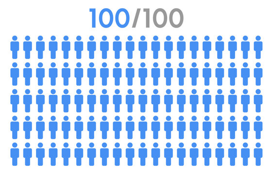100 percent people icon graphic vector,man pictogram concept,people infographic percentage chart.