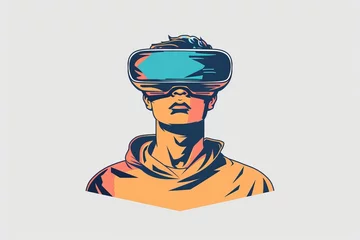 Fotobehang VR Digital Nomadism Mixed Virtual Reality Goggles for Gesture recognition. Augmented reality Glasses Travel trends. Future Technology Reliable Headset Gadget and Equipment Familiarization Wearable © Leo
