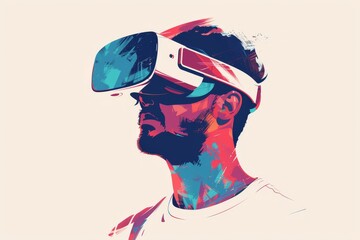 VR Digital Twin Technology Mixed Virtual Reality Goggles for Testimony. Augmented reality Glasses Loving-kindness meditation. Future Technology Look Headset Gadget and Virtual Field Trips Wearable - obrazy, fototapety, plakaty