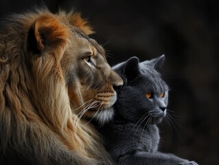 British Shorthair and Lion Portrait