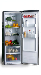 refrigerator open on white background