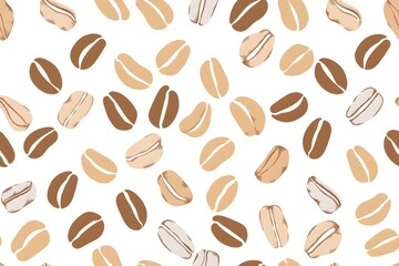 Seamless pattern of pastel coffee beans, grain cartoon minimalist backdrop illustration for web, banner, card, promo texture decoration