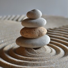 Fototapeta na wymiar Serenity Stones Pyramid Sand Symbolizing Zen Harmony
