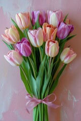 Bouquet of Tulips in Vase on Table