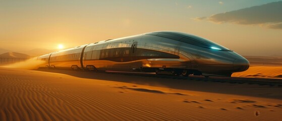 High-speed train heist on a futuristic maglev in the desert - obrazy, fototapety, plakaty