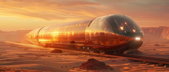High-speed train heist on a futuristic maglev in the desert - obrazy, fototapety, plakaty